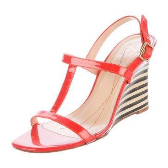 kate spade Shoes - Kate Spade Lorna Orange Patent Wedge Sandals 8.5